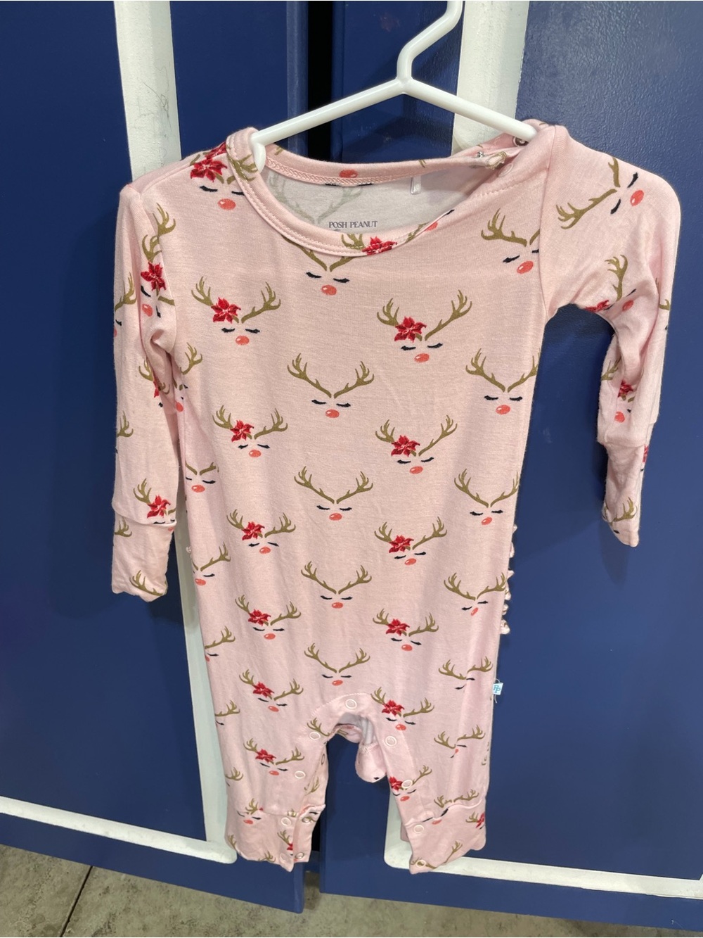 Posh Peanut Pink Floral & Reindeer Print Romper